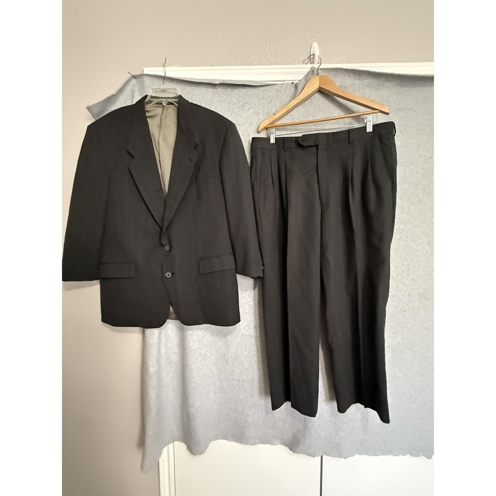 Tallia Uomo Suit Mens 50 Gray Wool‎ Pinstripe 2 Piece Jacket Pants FLAW